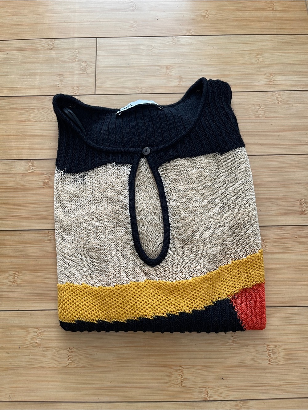 Women Zara NWOT Colorblock Knit Women's Sheer Lightweight Sweater Top Shirt S